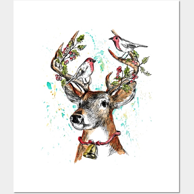 Christmas deer Wall Art by rachelsfinelines